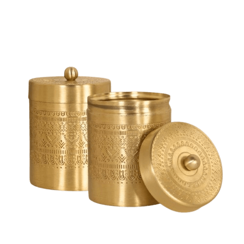BRASS ETCHING ROUND KITCHEN CONTAINER (POLISH) SET OF 2